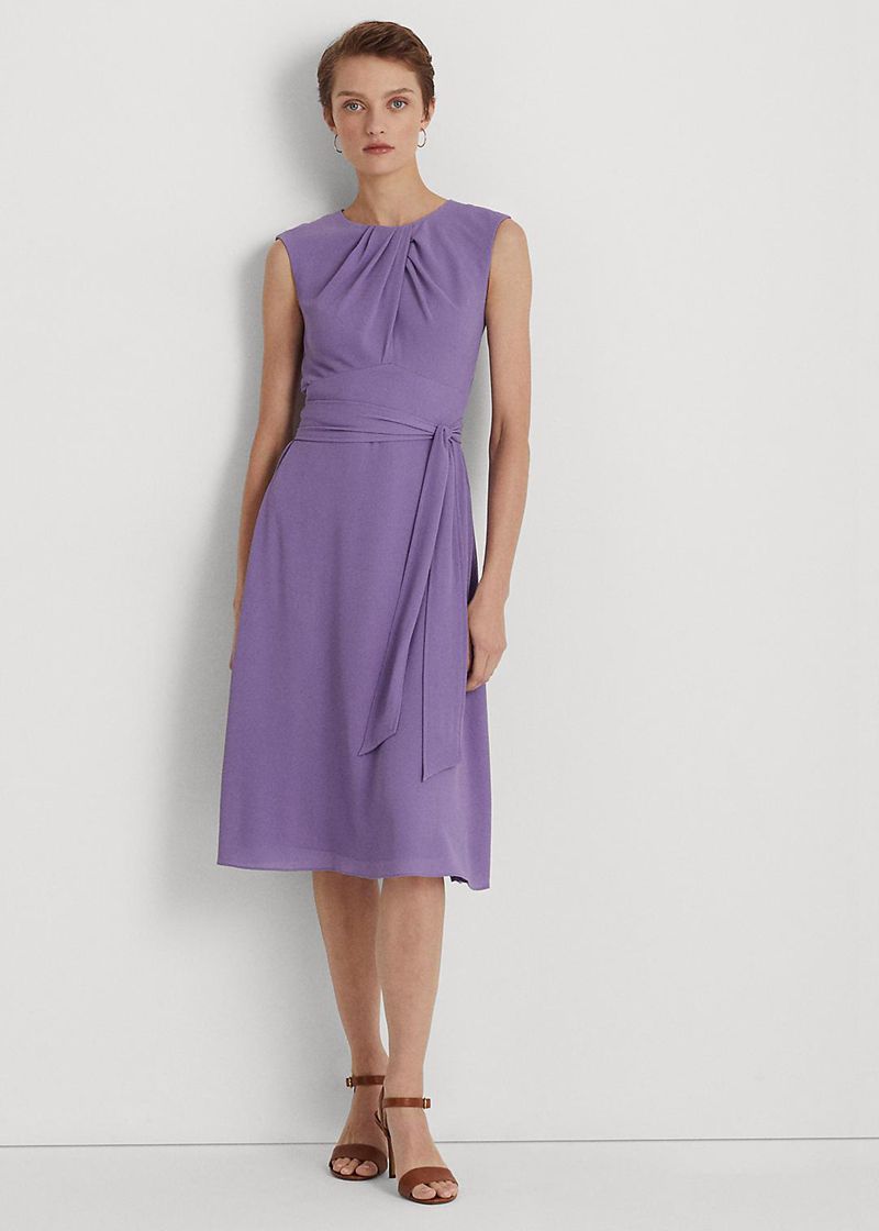 Sukienka Lauren Damska Fioletowe Bubble Crepe Cap-Sleeve 284301-NRP